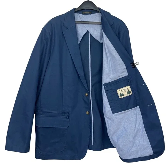 VTG LL Bean Travel Blazer Chore Field Jacket 50L Tall Cotton Canvas Coolmax Blue - Picture 2 of 15
